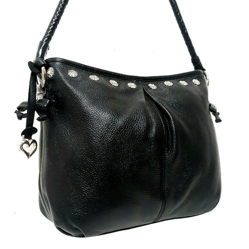 Brighton Black Pleated Leather Shoulder Bag Studs